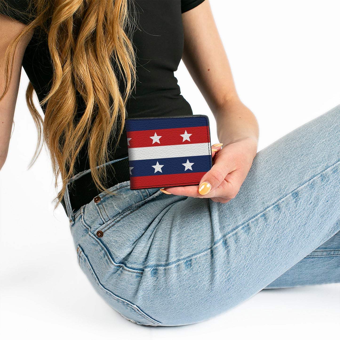 Bi-Fold Wallet - Americana Stripe w Stars Blue Red White