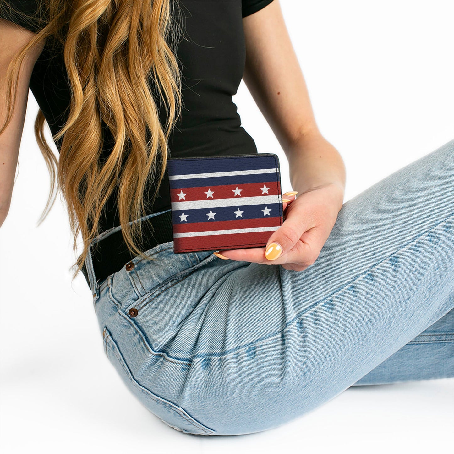 Bi-Fold Wallet - Americana Stripe w Stars2 Blue Red White