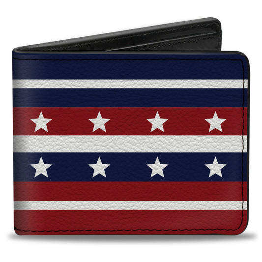 Bi-Fold Wallet - Americana Stripe w Stars2 Blue Red White
