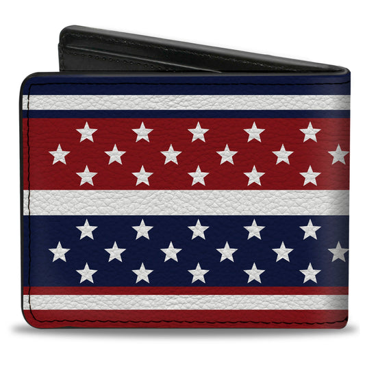 Bi-Fold Wallet - Americana Stripe w Mini Stars Blue Red White