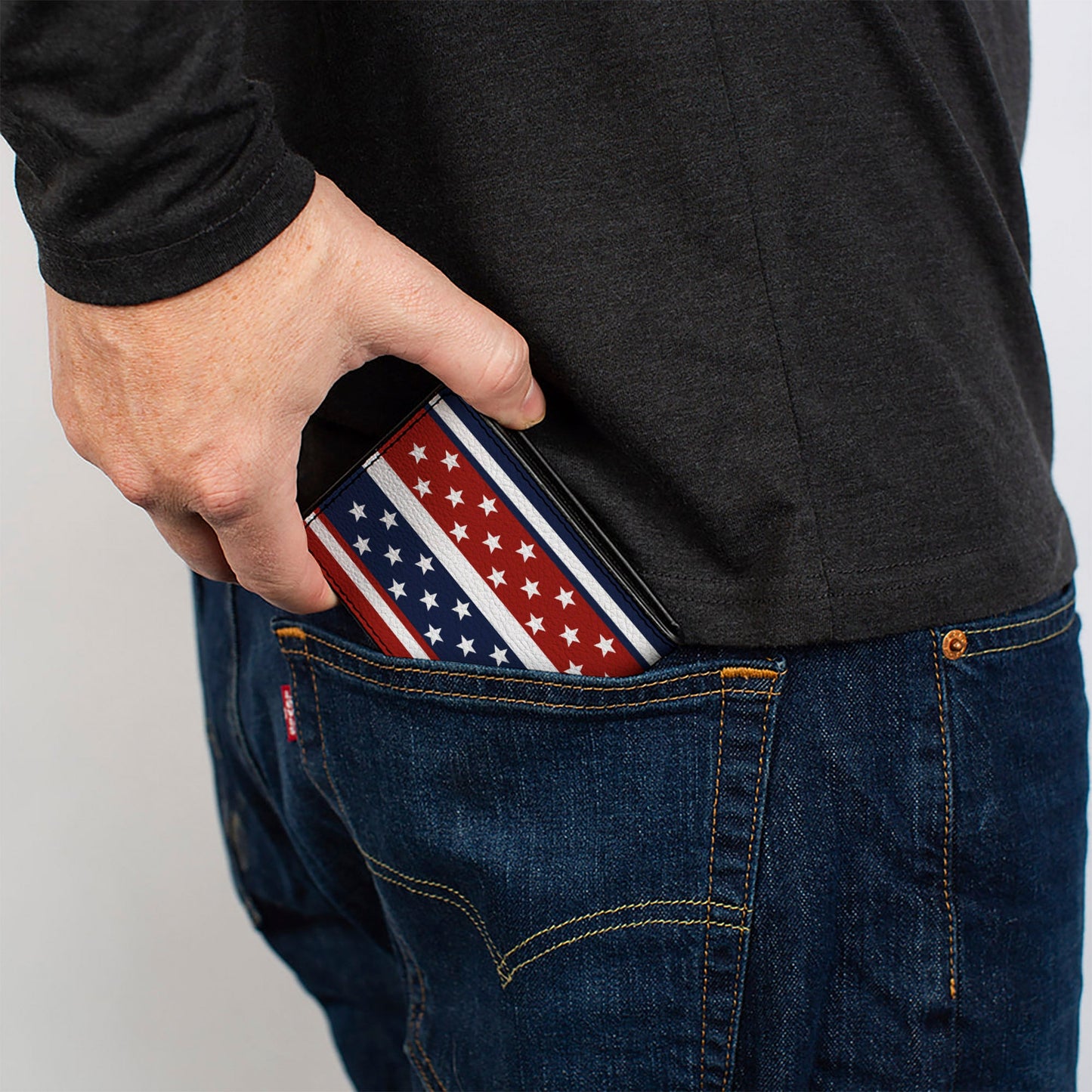 Bi-Fold Wallet - Americana Stripe w Mini Stars Blue Red White