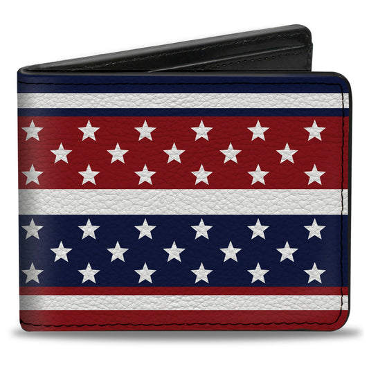 Bi-Fold Wallet - Americana Stripe w Mini Stars Blue Red White