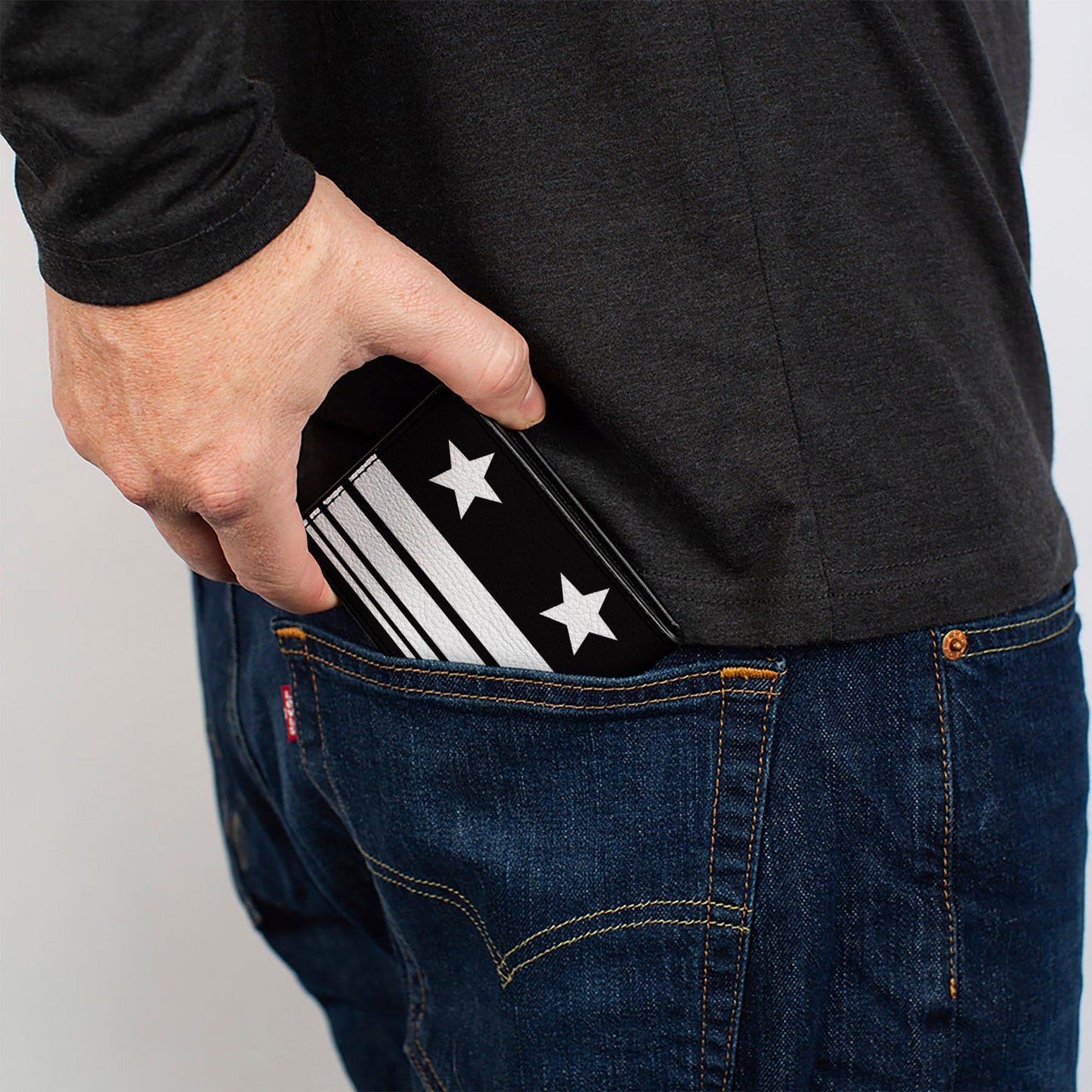 Bi-Fold Wallet - Americana Stars & Stripes4 Black White