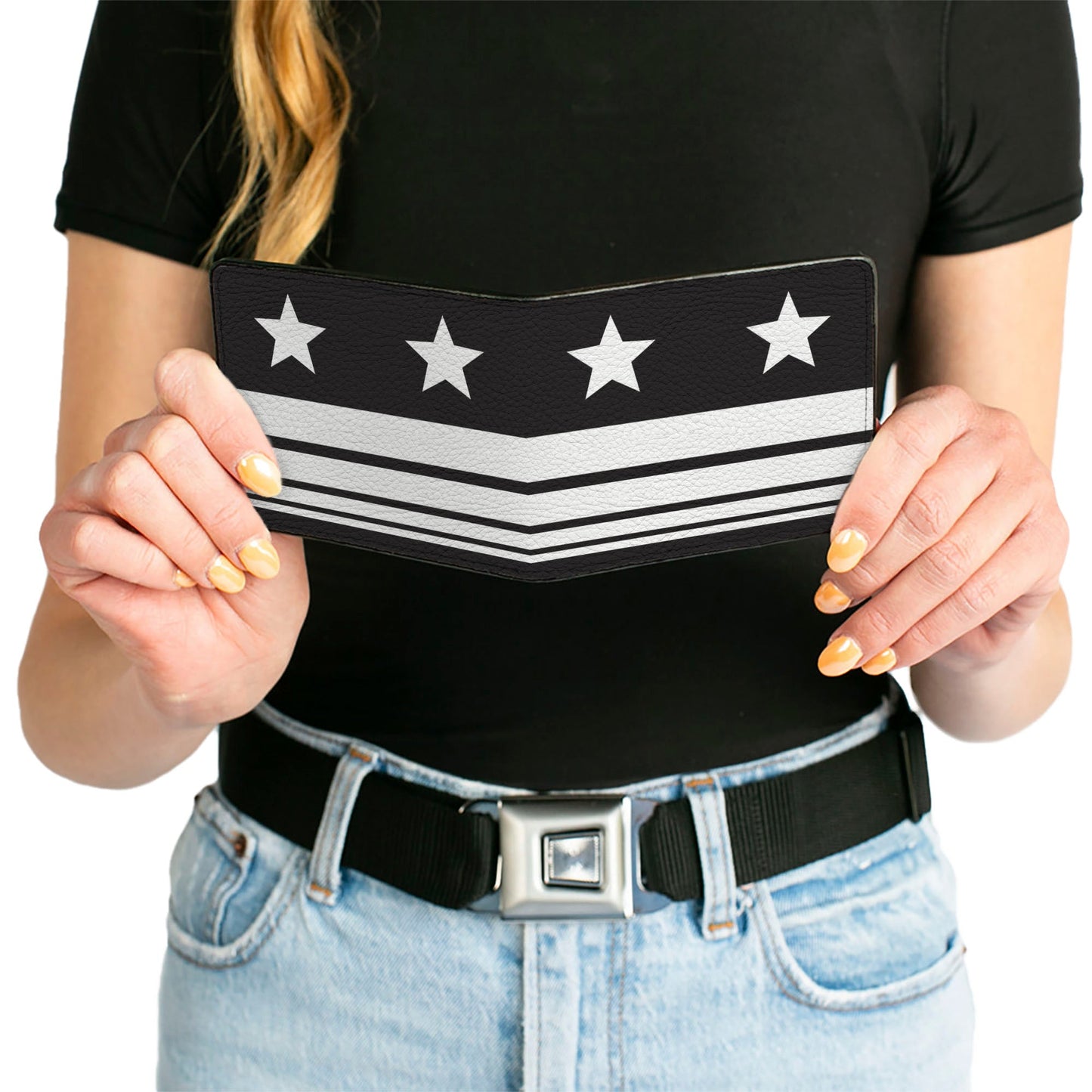 Bi-Fold Wallet - Americana Stars & Stripes4 Black White