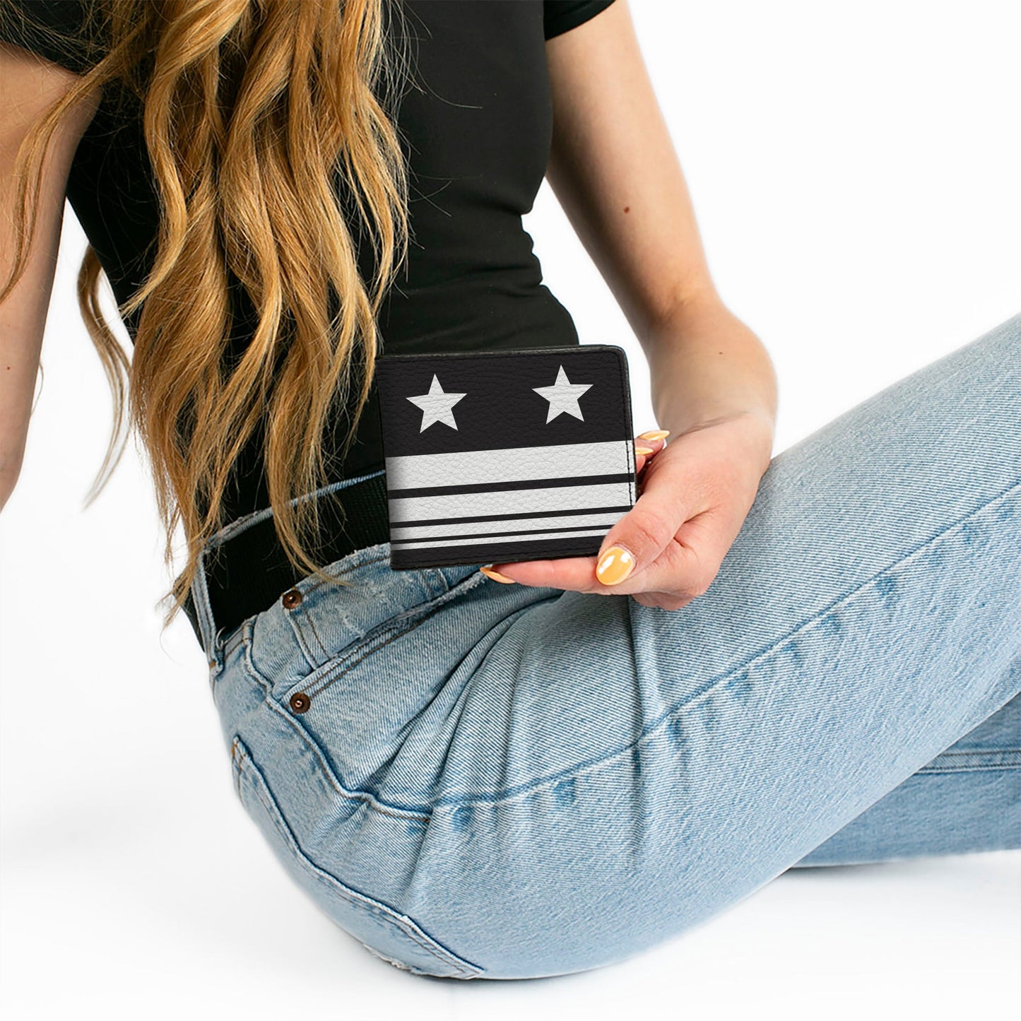 Bi-Fold Wallet - Americana Stars & Stripes4 Black White