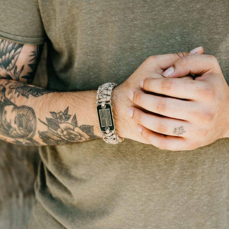 The Hero Company- Desert Camo Paracord Bronze Flag Bracelet - Helps Pair Veterans With A Service Dog Or Shelter Dog