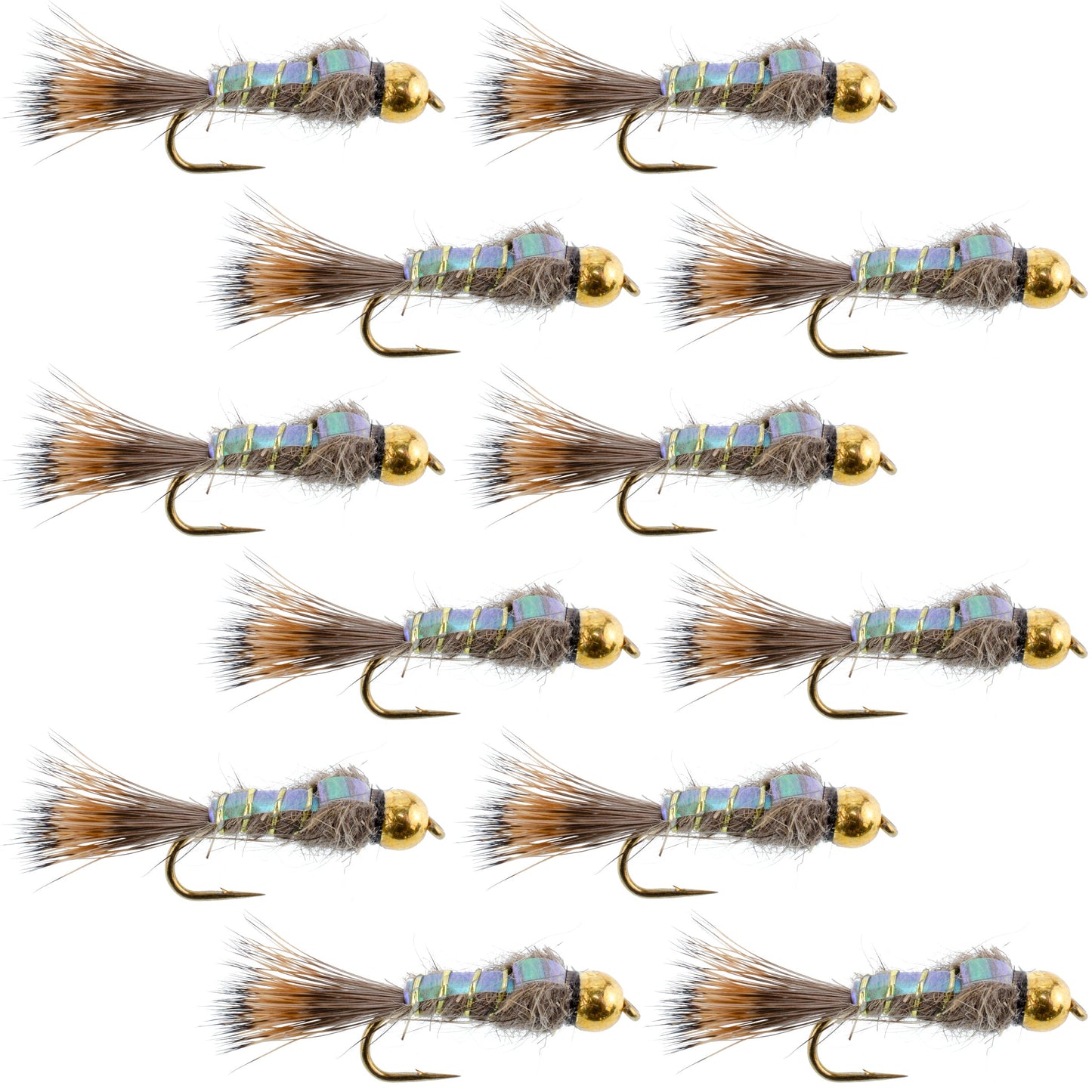 Flashback Gold Ribbed Hare's Ear Trout Fly 1 Dozen Nymph Wet Flies Size 10
