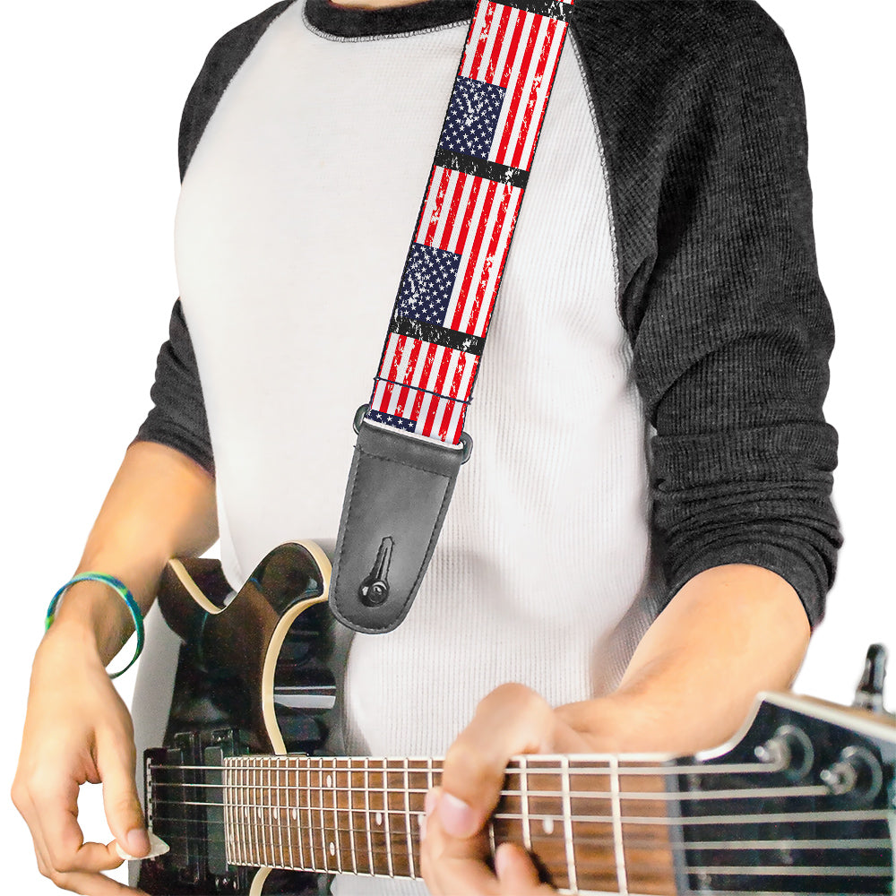 Guitar Strap - United States Flags Weathered Black