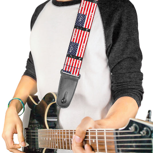 Guitar Strap - United States Flags Weathered Black