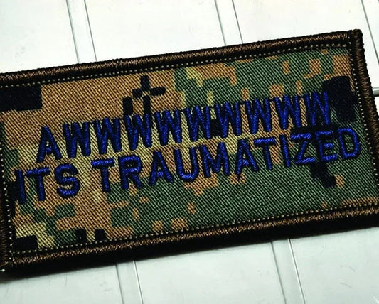 As Seen on Socials - Awwwwwwwww - It's traumatized - 2x4 Patch - Marpat Woodland w/Navy