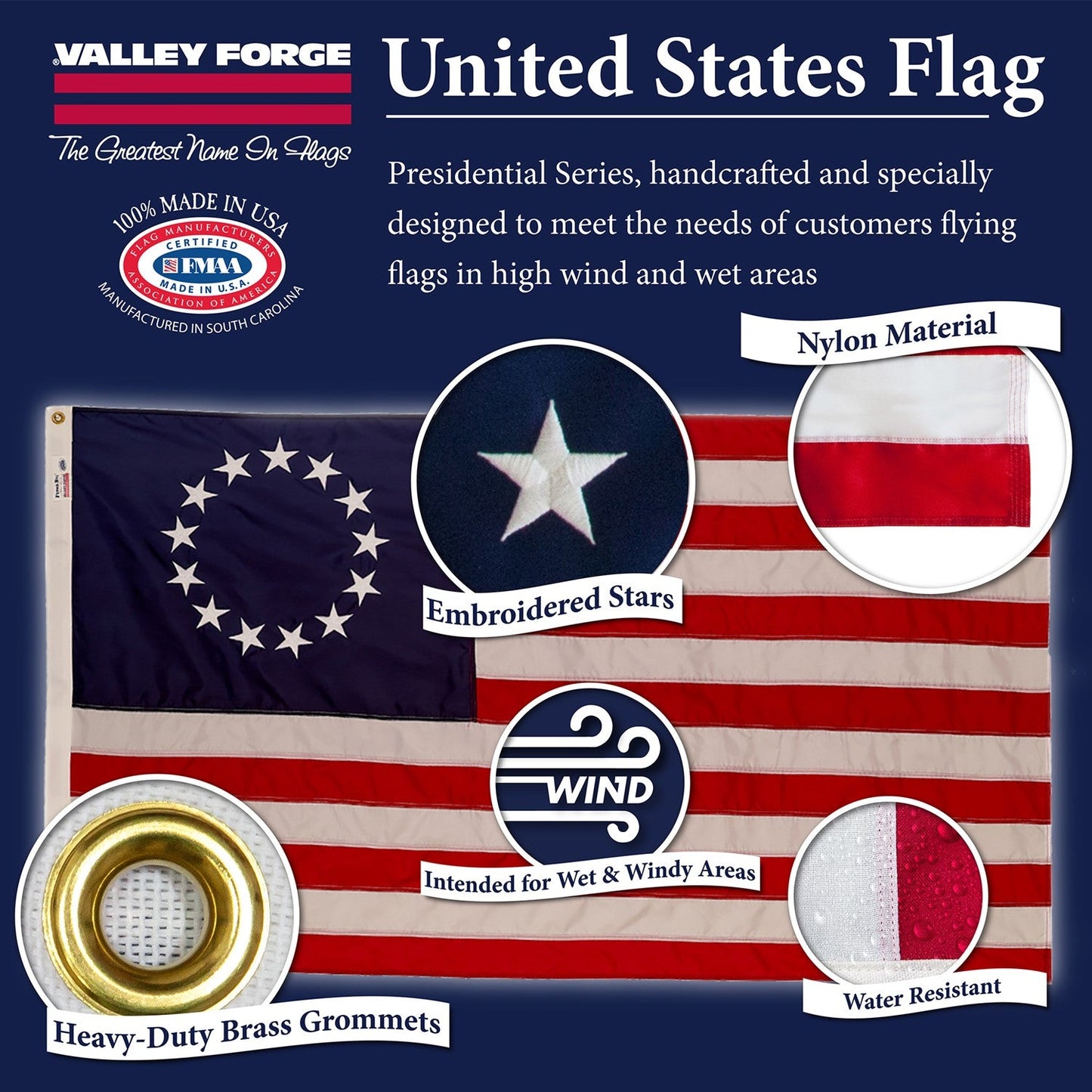 Betsy Ross Outdoor Nylon Flag | Made in USA | Low-Medium Wind Flag
