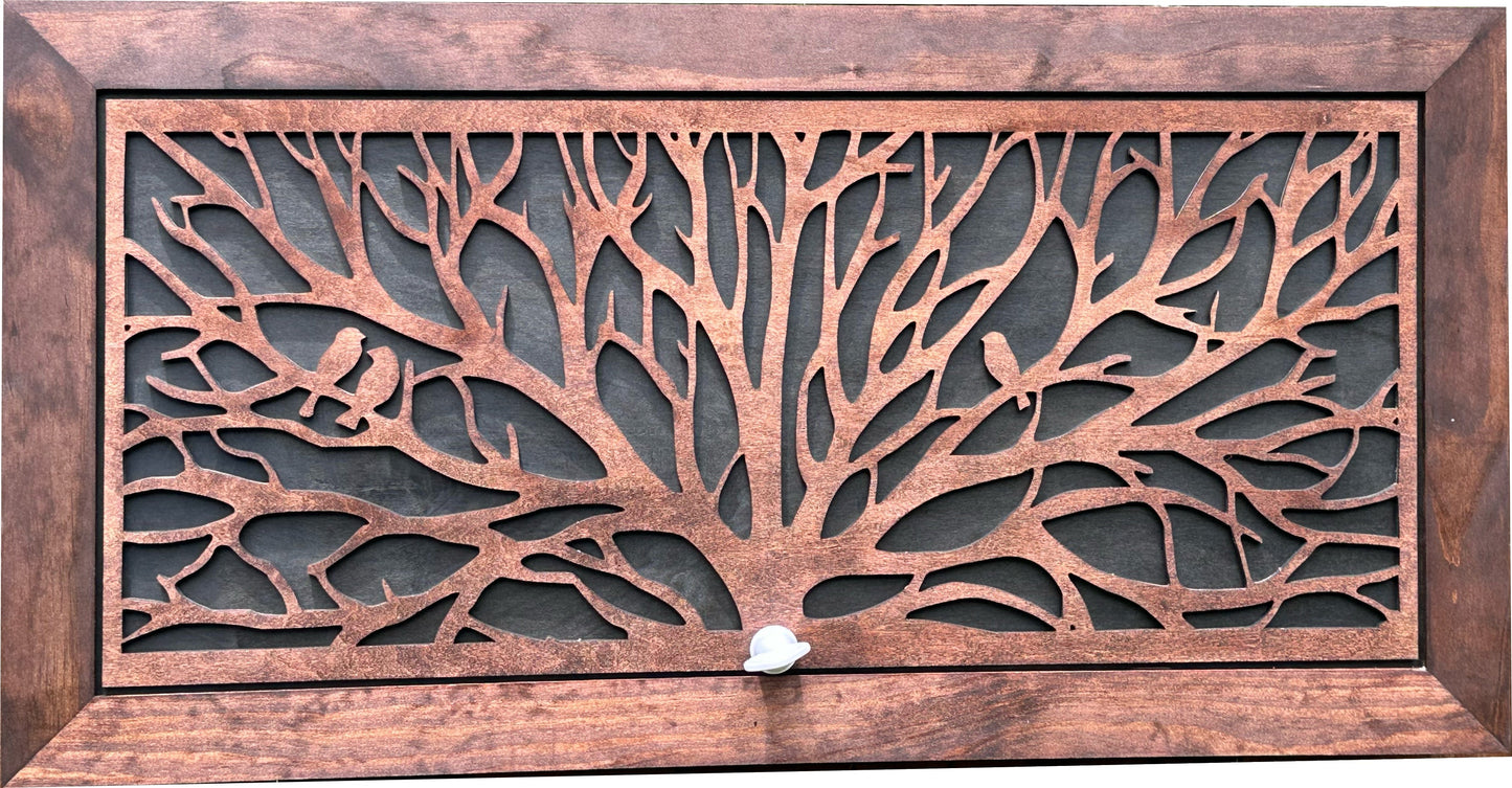 Birds in a Tree Large Gun Concealment Decor - Handcrafted Wooden Gun Cabinets - Gun Shelf Hidden Storage for Rifles, Shotguns, & Handguns - Quick Access Hidden Wall Safe