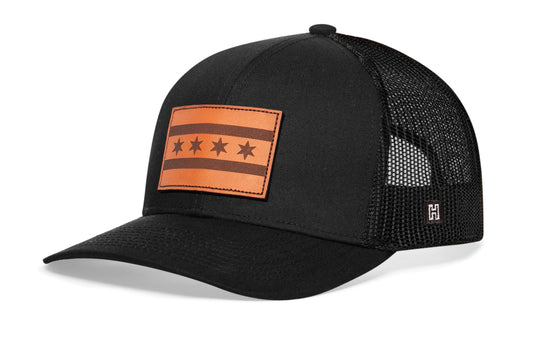 Chicago Flag Trucker Hat Leather  |  City Snapback