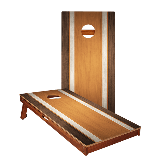Classic Stripes Dark Wood Orange Silver Series Cornhole Boards