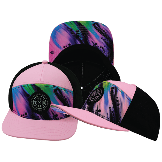 **ADULT** Color Vibes Hat - Flat Bill - Aurora - Pink / Black - Laser Mesh