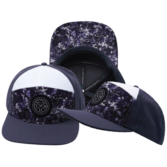 **ADULT** Color Vibes Hat - Flat Bill - Blue Fall Camo - Charcoal / White - Laser Mesh