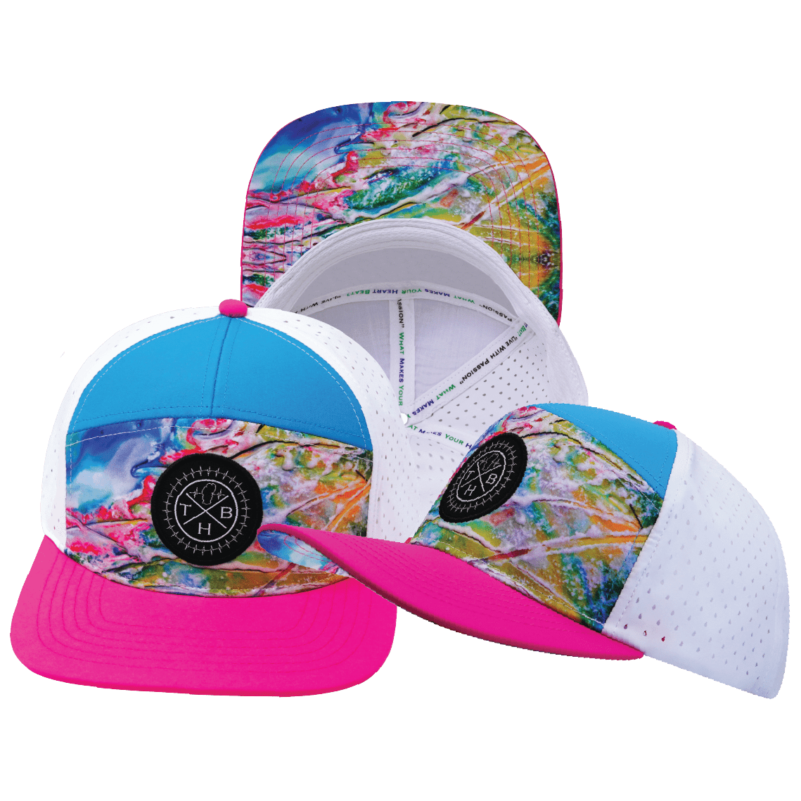 Color Vibes Hat - Flat Bill - Candy Land - Neon Pink / Neon Blue / White - Laser Mesh