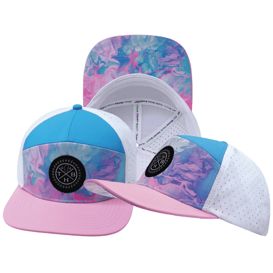 **ADULT** Color Vibes Hat - Flat Bill - Cotton Candy - Pink / Neon Blue / White - Laser Mesh