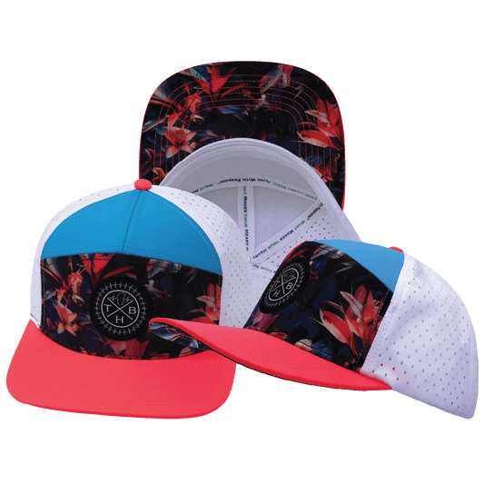 **ADULT** Color Vibes Hat - Flat Bill - Electric Eden - Neon Peach / Neon Blue / White - Laser Mesh