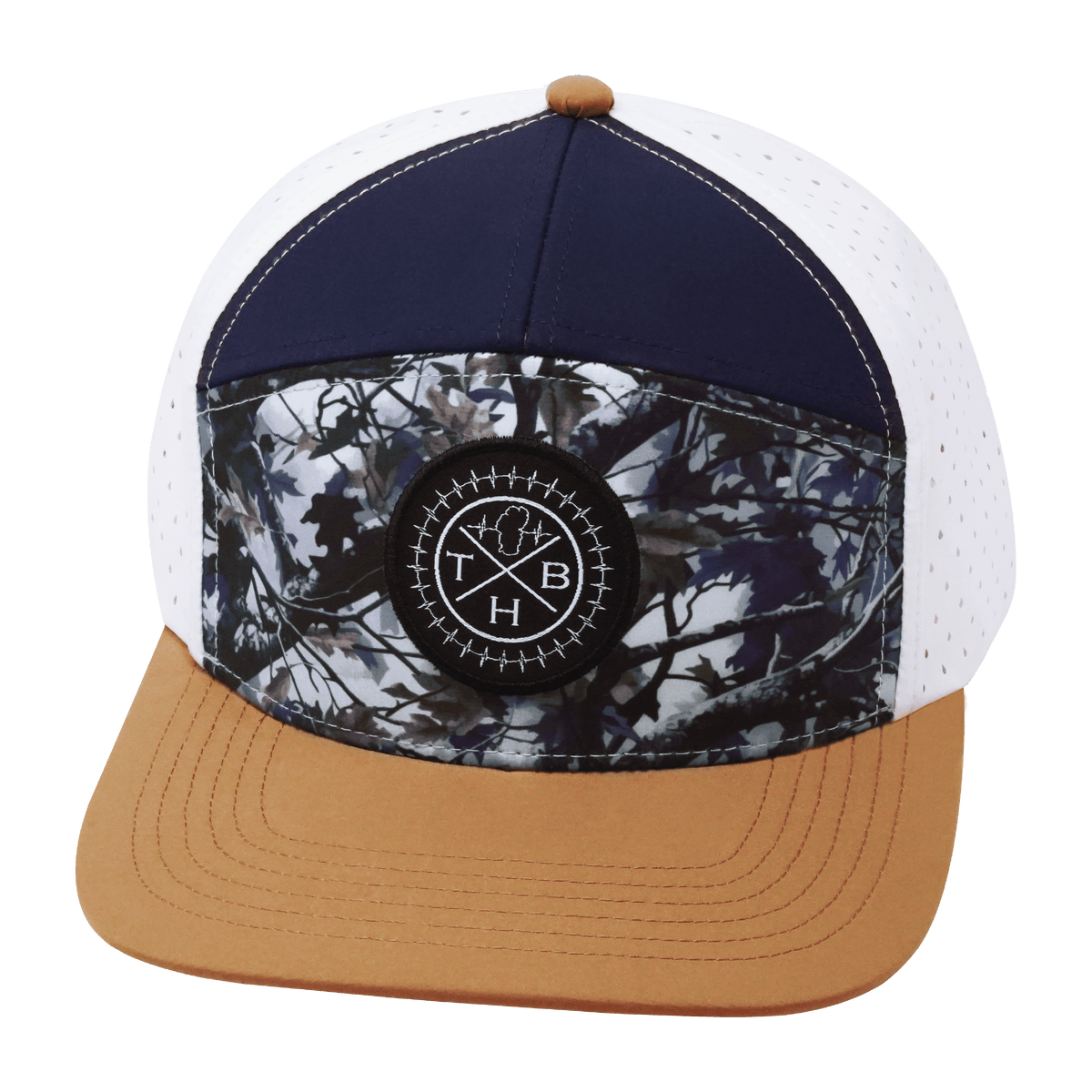 Color Vibes Hat - Flat Bill - Evening Leaves - Light Tan / Navy / White - Laser Mesh