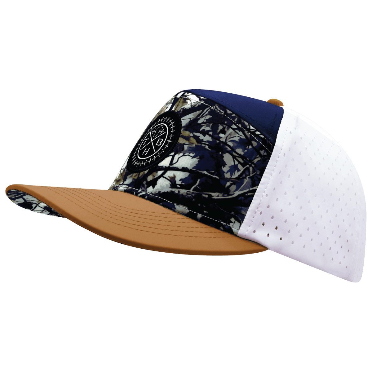 Color Vibes Hat - Flat Bill - Evening Leaves - Light Tan / Navy / White - Laser Mesh