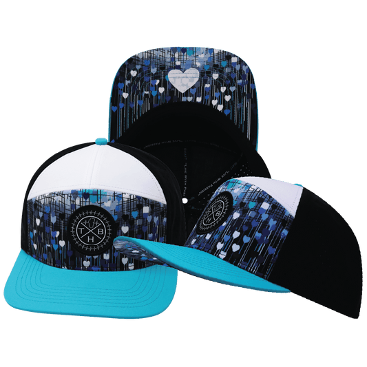 **ADULT** Color Vibes Hat - Flat Bill - Love Rising - Neon Green Blue / White / Black - Laser Mesh