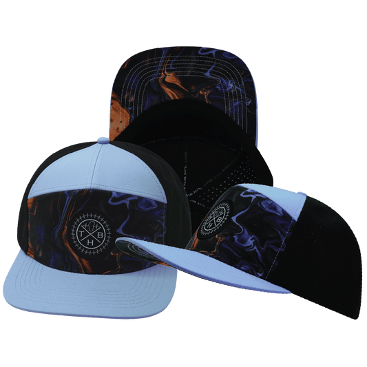 **ADULT** Color Vibes Hat - Flat Bill - Midnight Mirage - Baby Blue / Black - Laser Mesh