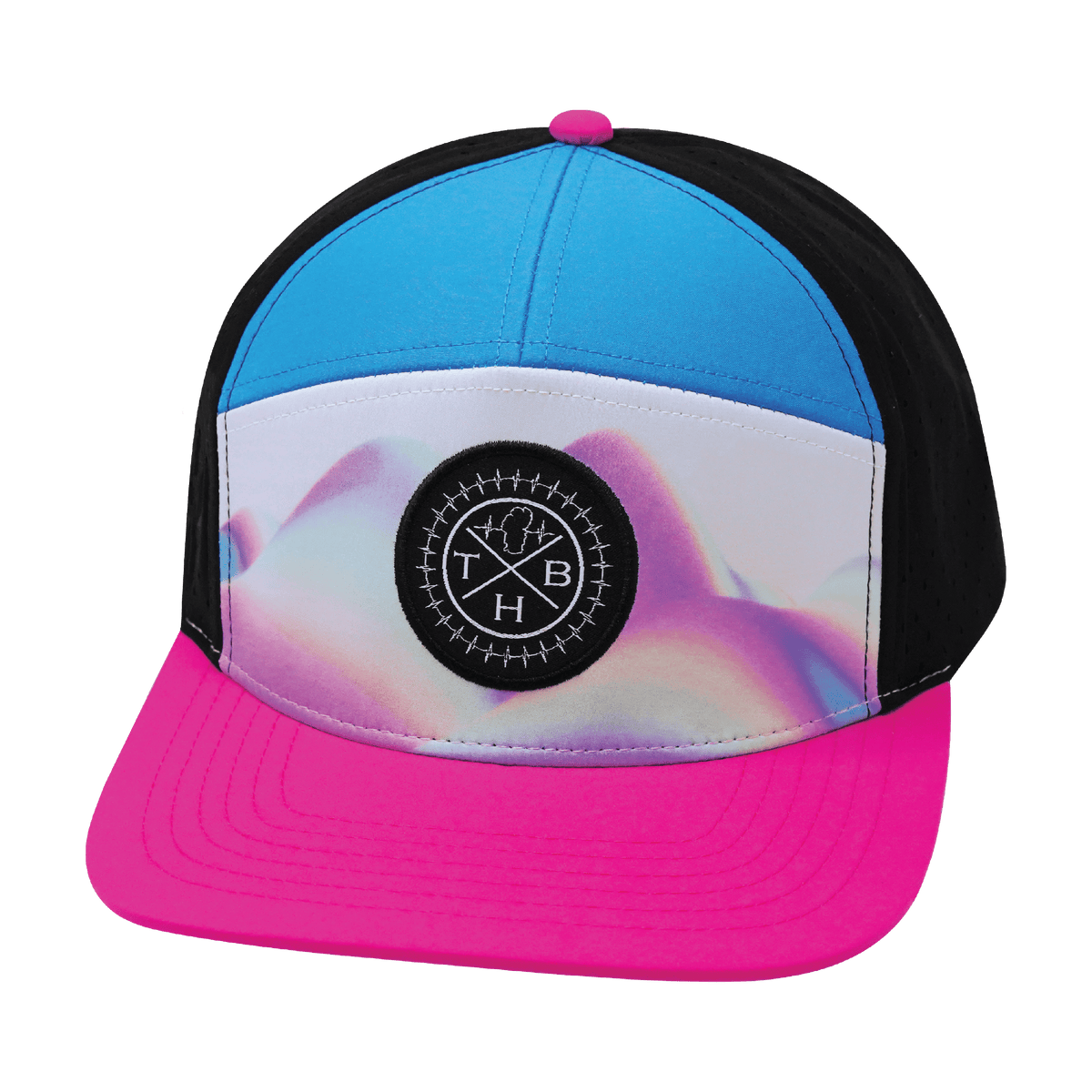 Color Vibes Hat - Flat Bill - Holograph - Neon Pink / Neon Blue / Black - Laser Mesh