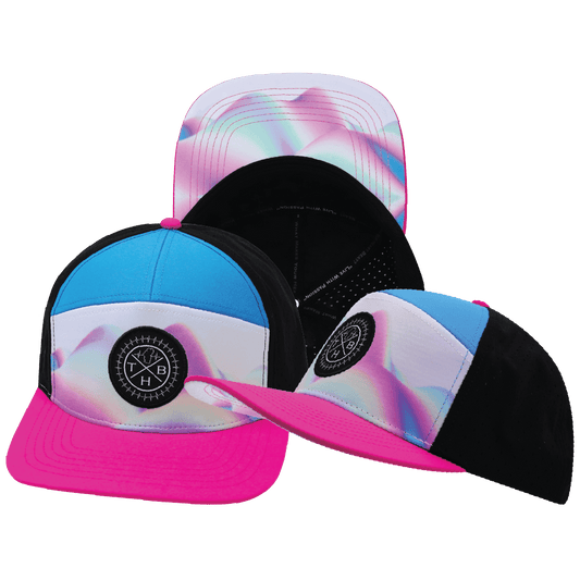 **ADULT** Color Vibes Hat - Flat Bill - Holograph - Neon Pink / Neon Blue / Black - Laser Mesh