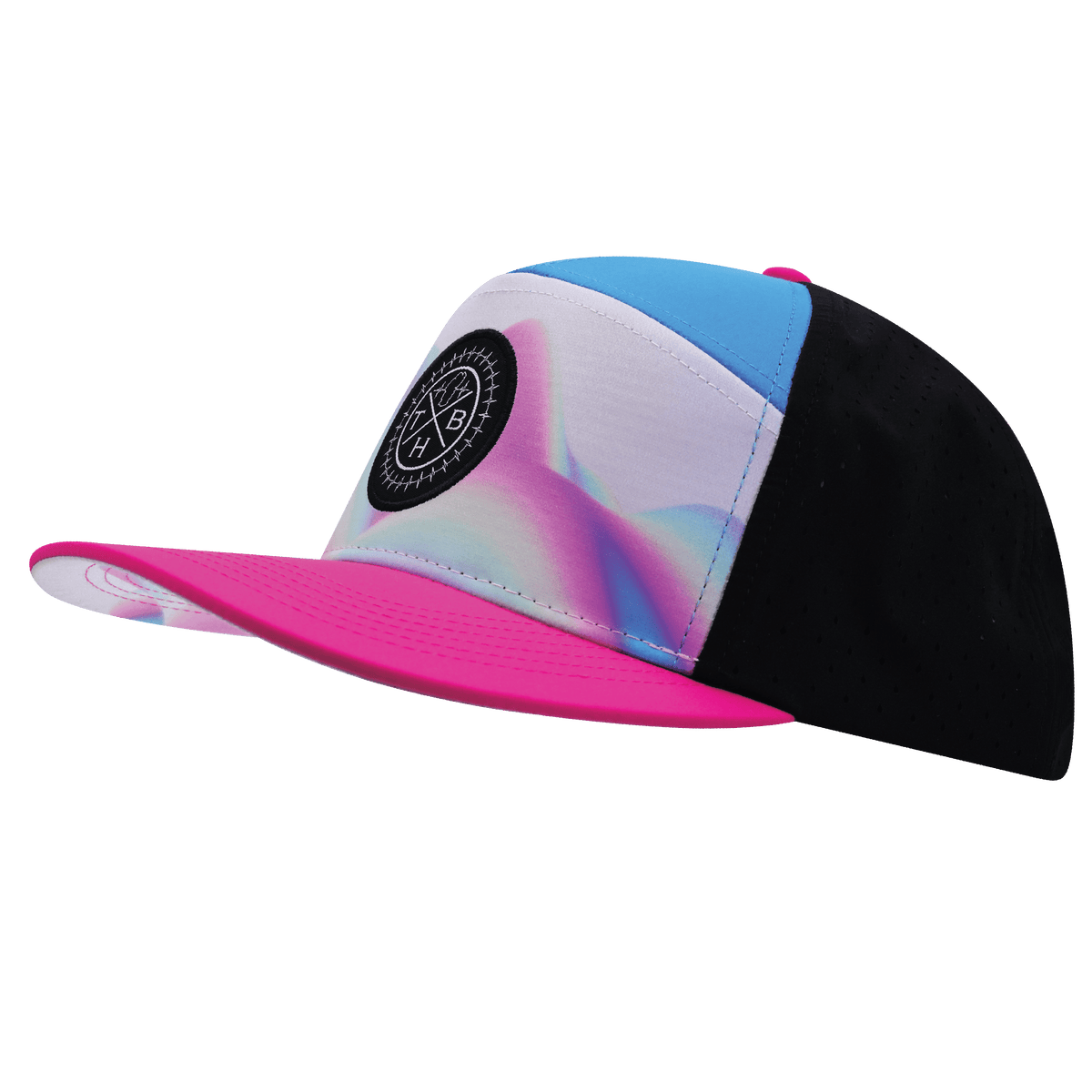 Color Vibes Hat - Flat Bill - Holograph - Neon Pink / Neon Blue / Black - Laser Mesh