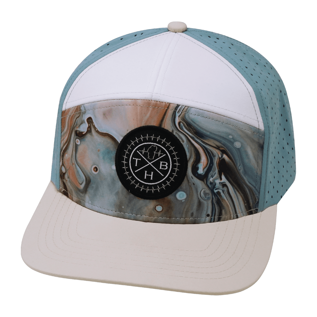 Color Vibes Hat - Flat Bill - Marble Earth - Cream / White / Light Blue - Laser Mesh
