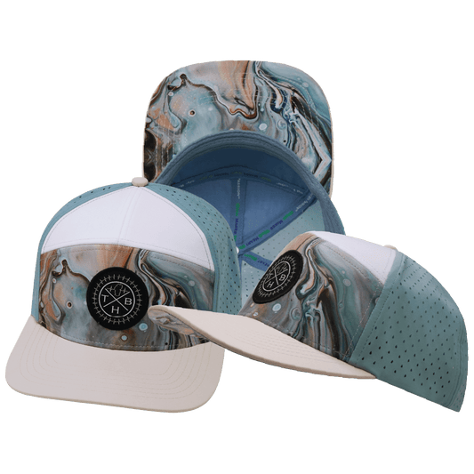 **ADULT** Color Vibes Hat - Flat Bill - Marble Earth - Cream / White / Light Blue - Laser Mesh