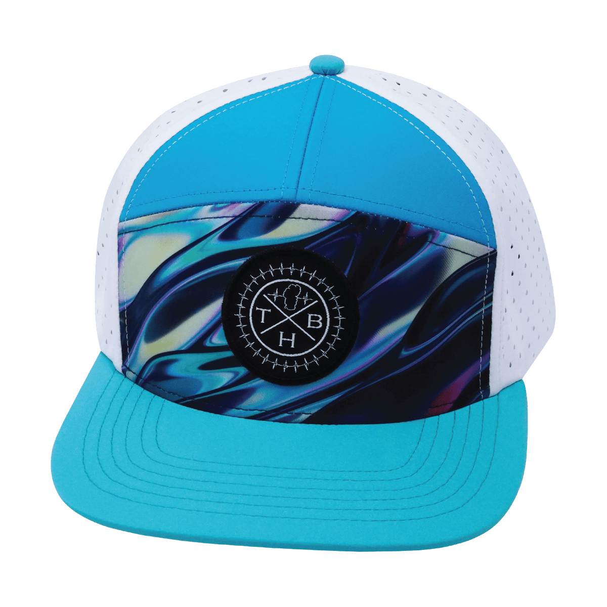 Color Vibes Hat - Flat Bill - Molten Dream - Neon Green Blue / Neon Blue / White - Laser Mesh