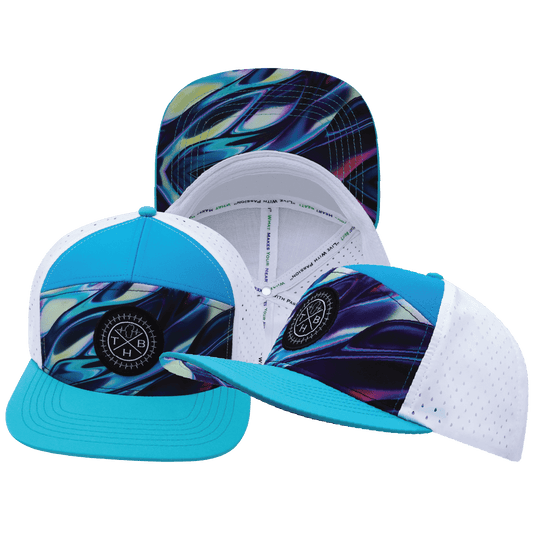 **ADULT** Color Vibes Hat - Flat Bill - Molten Dream - Neon Green Blue / Neon Blue / White - Laser Mesh