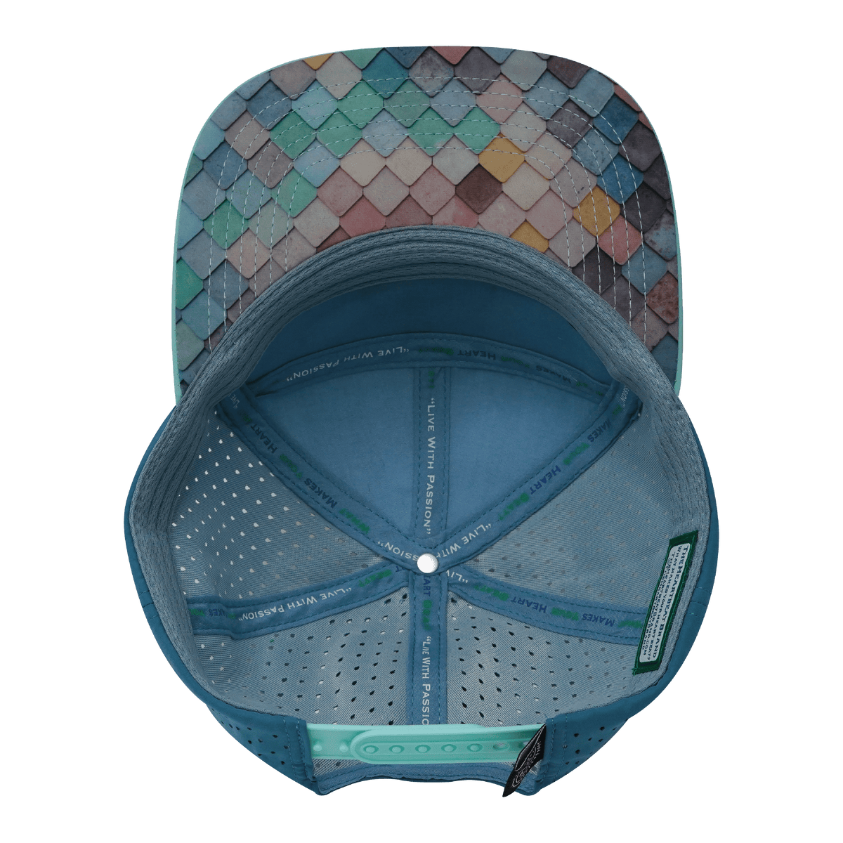 Color Vibes Hat - Flat Bill - Mosaic Scales - Mint / White / Slate Blue - Laser Mesh