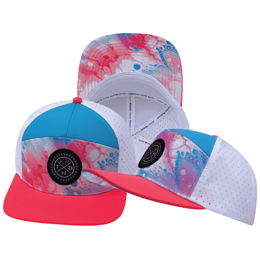 **ADULT** Color Vibes Hat - Flat Bill - Pixi Dust - Neon Peach / Neon Blue / White - Laser Mesh