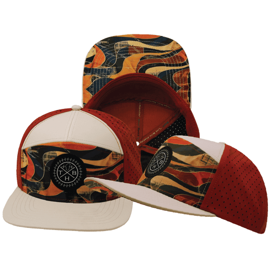 **ADULT** Color Vibes Hat - Flat Bill - Rustic River - Cream / Red Rock - Laser Mesh