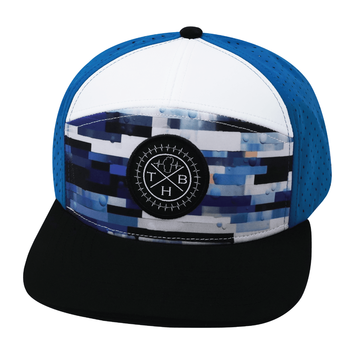 Color Vibes Hat - Flat Bill - Sky Blocks - Black / White / Blue - Laser Mesh