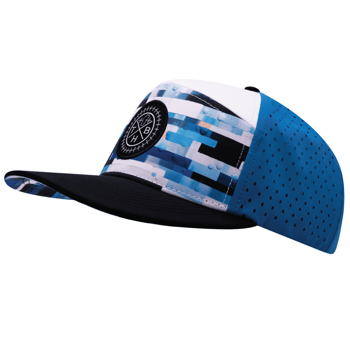 Color Vibes Hat - Flat Bill - Sky Blocks - Black / White / Blue - Laser Mesh