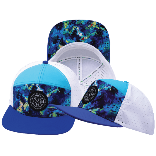 **ADULT** Color Vibes Hat - Flat Bill - Starry Bright - Blue / Neon Green Blue / White - Laser Mesh