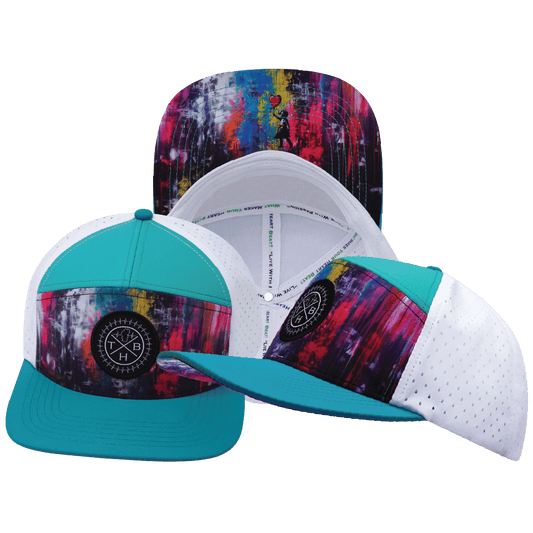**ADULT** Color Vibes Hat - Flat Bill - Street Art - Neon Blue / Neon Green Blue / White - Laser Mesh