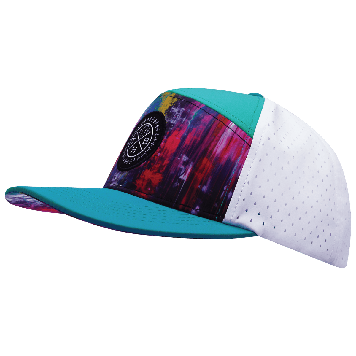 Color Vibes Hat - Flat Bill - Street Art - Neon Blue / Neon Green Blue / White - Laser Mesh