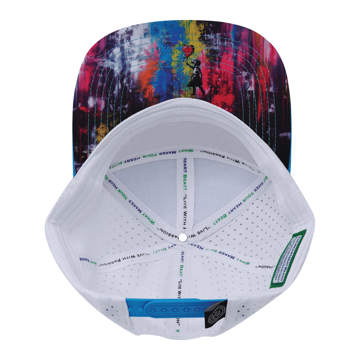 Color Vibes Hat - Flat Bill - Street Art - Neon Blue / Neon Green Blue / White - Laser Mesh