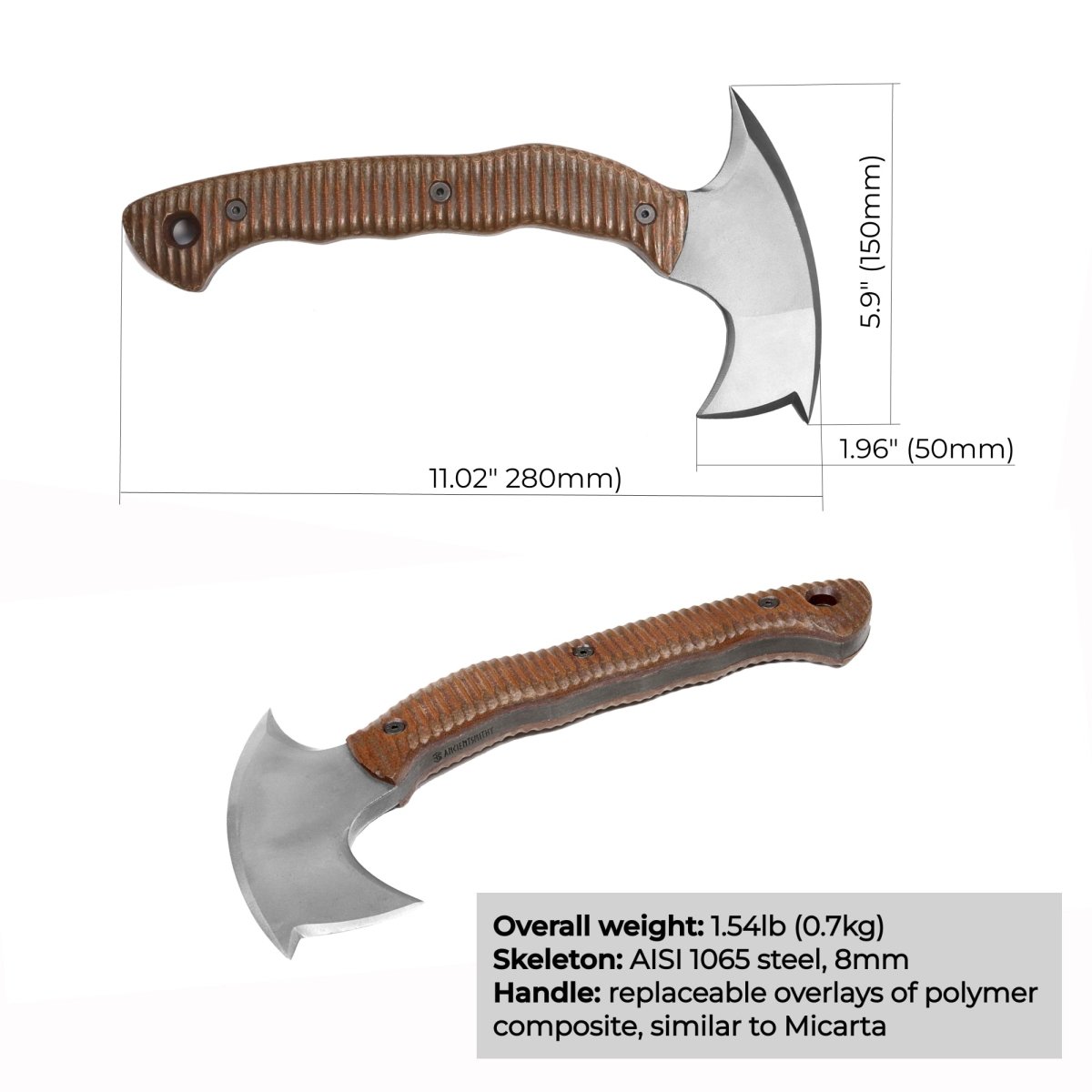 Compact tomahawk "Mingan" with polymer composite handle