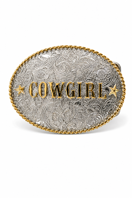 Cowgirl Silver and Gold Stars Belt Buckle by Bourbon Cowgirl
