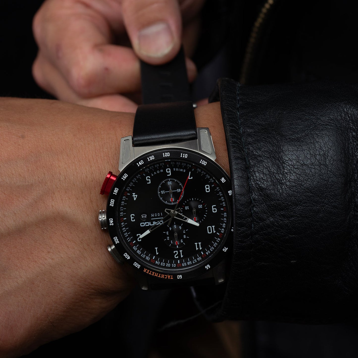 CR-01 - Chrono Watch with Italian Leather Strap - Jet Black
