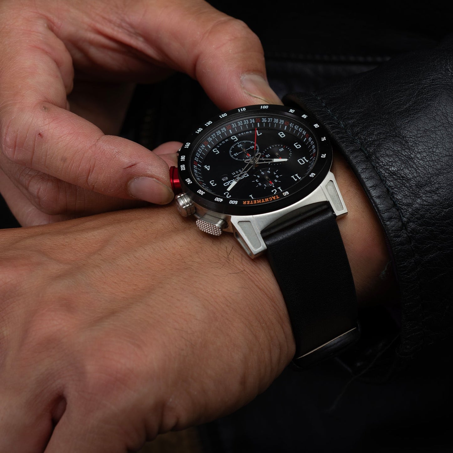 CR-01 - Chrono Watch with Italian Leather Strap - Jet Black
