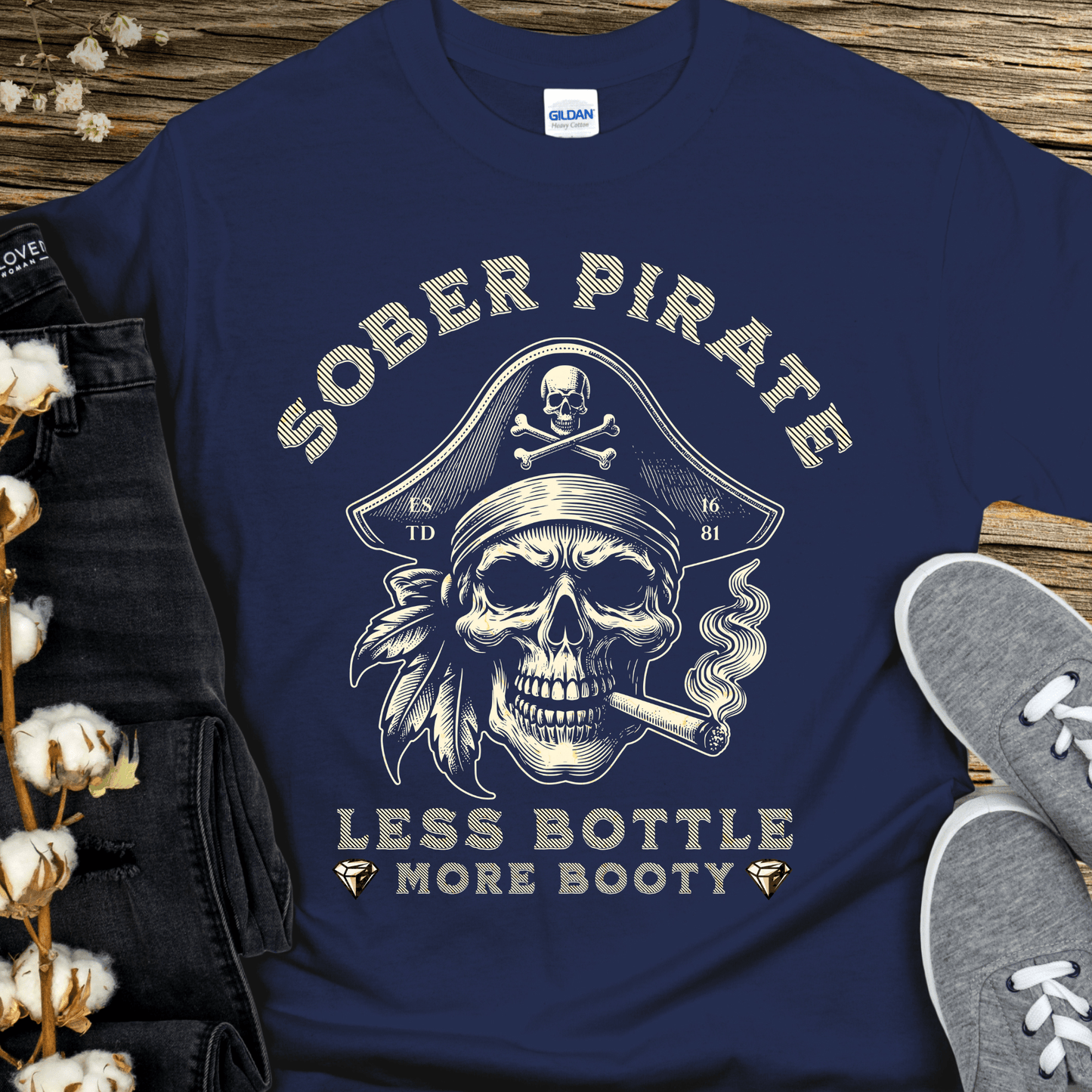 Custom Recovery T-Shirt | Inspiring Sobriety |   Sober Pirate - Less Bottle More Booty