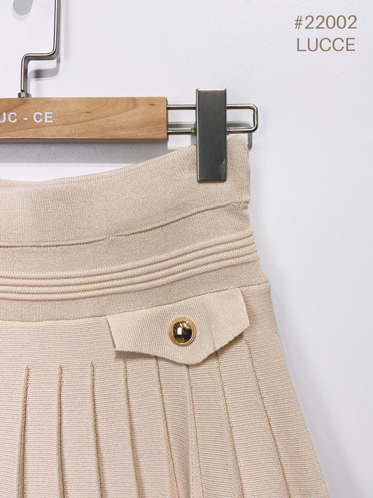 Khaki Pleated knit skirt -clearance