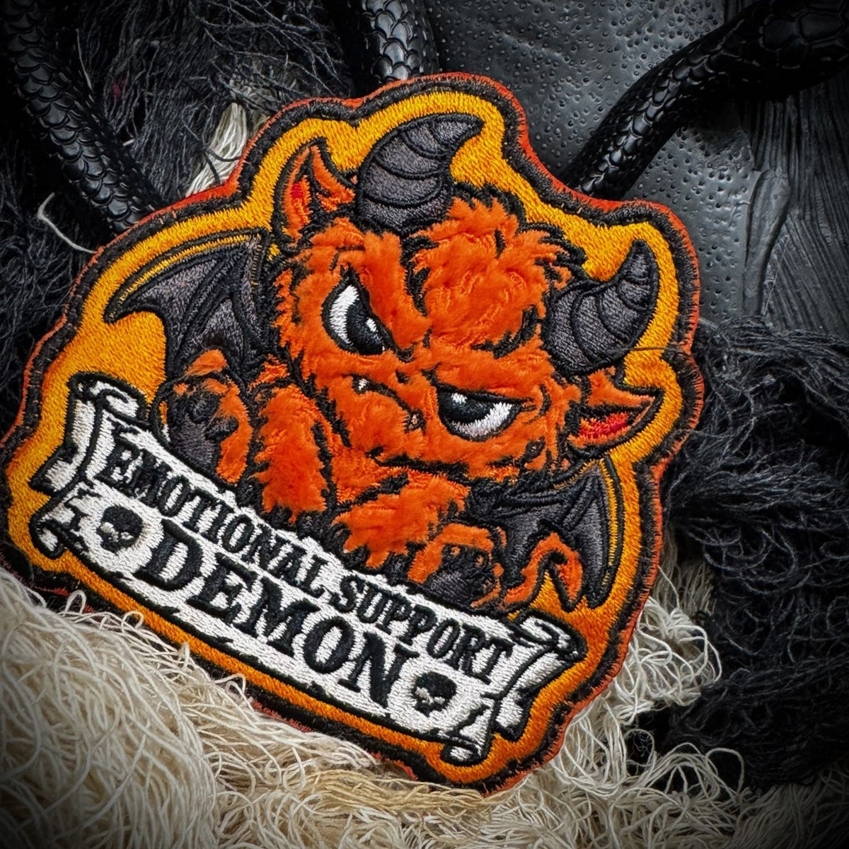 Damien Horn - Fuzzy Emotional Support Demon - 4" Embroidered Patch